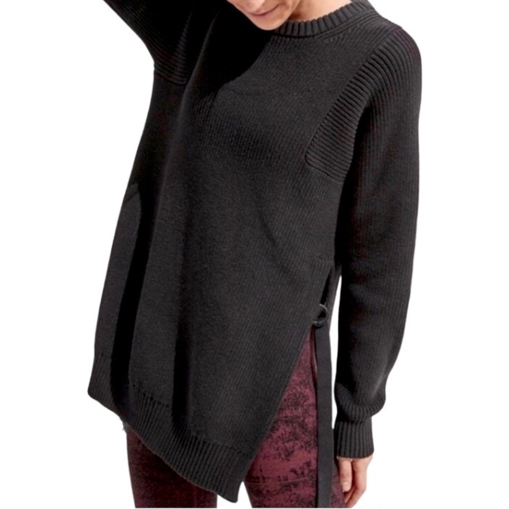 Athleta Tie Knot Sides Knit Crewneck Tunic Sweater West End Black XS